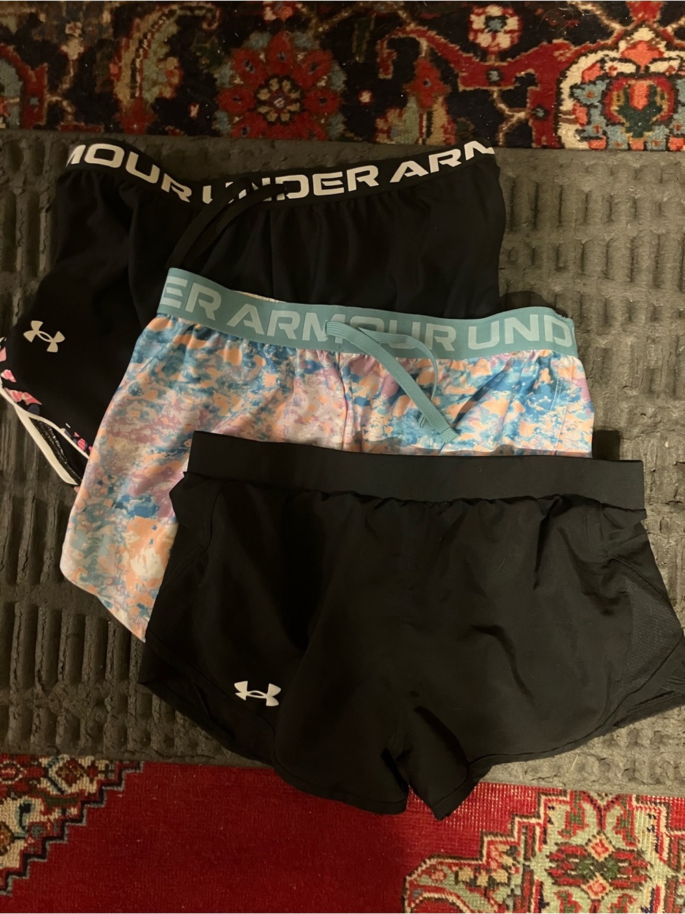 Under Armour Girls Black and Light Blue Tie-Dye Athletic Shorts Set